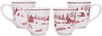 Bico Toile De Jouy Winter Wonderland Ceramic Mug Set of 4, Christmas Coffee Mugs, 16oz Holiday Cups for Tea, Cocoa, or Hot Drinks, Microwave & Dishwasher Safe by Bico