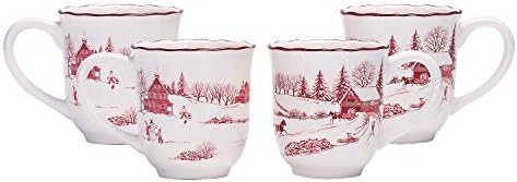 Bico Toile De Jouy Winter Wonderland Ceramic Mug Set of 4, Christmas Coffee Mugs, 16oz Holiday Cups for Tea, Cocoa, or Hot Drinks, Microwave & Dishwasher Safe by Bico