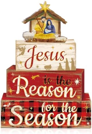 Moucuny 4 Pcs Christmas Nativity Table Decorations Xmas Jesus Block Signs by Moucuny