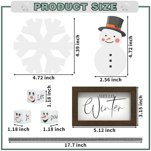 Christmas/Winter Tiered Tray Decor, 6 Pcs Hello Winter Snowflake Snowman Table Signs Let It Snow Wooden Signs for Home Kitchen Office - Image 3
