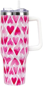 Valentines Gifts 40 oz Tumbler with Handle and Straw Lid,Cute Valentine's Gift for Her Women Girlfriend Wife Pink Love Hearts Vacuum Insulated Leak Proof Stainless Steel Coffee Cup Mug by Unknown