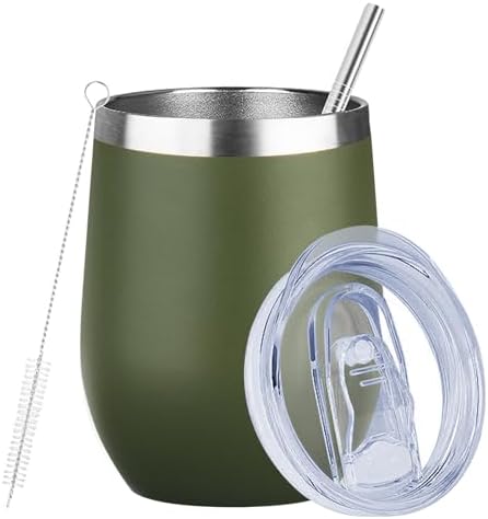 MEZMUT 12 Oz Insulated Wine Tumbler with Lid Wine Glass Cup(Navy Green,1) by MEZMUT