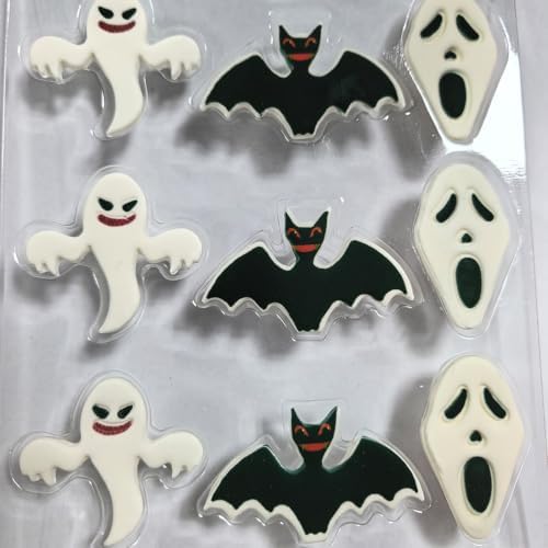 Halloween Cakes Decorations 15pcs Edible Ghost Bat Face Shaped Hard Sugar Icing Decorations Cupcake Toppers for Baking Cookie Ice Cream Candy Decoration - Image 3