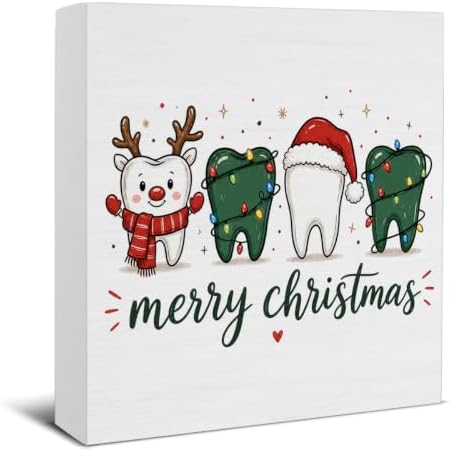 Dental Christmas Decor, Cute Christmas Teeth Wooden Sign Decorations by EUDOSI