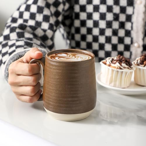 HASENSE Porcelain Coffee Mugs Set of 6, 15 Ounce Large Ceramic Coffee Cups Set with Handle for Latte, Tea, Cocoa and Hot Chocolate, Brown Coffee Mugs for Men and Women, Microwave Safe - Image 3