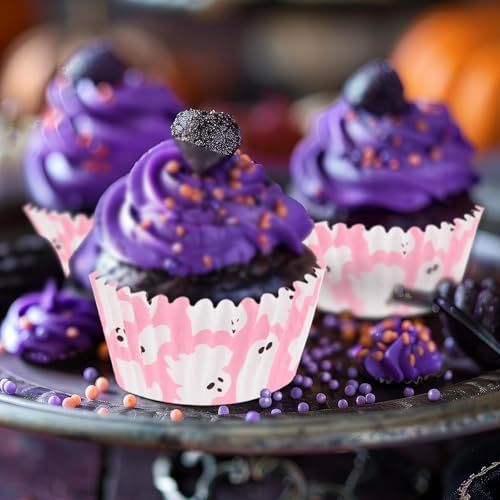 600 Pack Halloween Cupcake Liners Pink Ghost Baking Cups Standard Size Muffin Liners for Halloween Party Candy Cake Decorations Supplies - Image 6