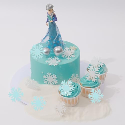 50PCS Edible Snowflakes for Cake Decorating Edible Christmas Cake Decorations Wafer Paper Snowflake Sprinkles Cupcake Toppers for Christmas Winter Holiday Frozen Theme Party Supplies （Blue+White mix） - Image 3