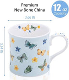 Colorful Butterfly & Floral Coffee Mug – 12 oz Premium New Bone China Blue Tea Cup, Elegant Ceramic Mug Gift for Women, Mom & Butterfly Lovers – Designed in England by Harvest Green Studio - Image 3