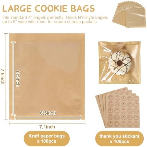 Paper Sandwich Bags Sealable Bagel Bags Kraft Brown Cookie Bags with Window - Image 2