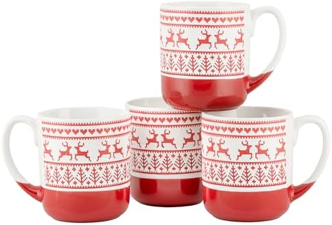 10 Strawberry Street Embossed Reindeer Ceramic Mug, Set of 4 (Red), S4MUG-XMAS - Image 4