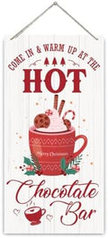 Hot Chocolate Bar Sign, Christmas Hanging Wood Sign, Winter Decorative Wall Signs, Rustic Winter Wooden Door Signs, Farmhouse Outdoor Wood Christmas Decor, Xmas Wall Art 6x12 Inches by Unknown