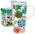 Topadorn 17oz Ceramic Travel Mug with Lid, Succulent Floral Coffee Mug by Topadorn