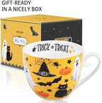 Orange Halloween Mug – 20oz Bone China Coffee Mug with Black Cat, Ghost, Pumpkin & Bat, Perfect Fall Gift for Halloween Lovers, Designed in England by Harvest Green Studio - Image 3