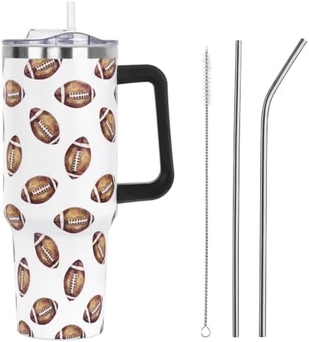Fall Thanksgiving Tumbler with Lid and Straw 40oz,Cute Football Vacuum Insulated Leak Proof Stainless Steel Coffee Cup for Game Day, Farmhouse Accessories Gift for Women Girls by Unknown