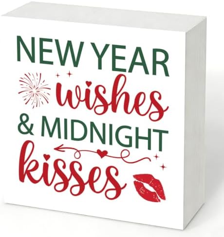 New Year Wishes and Midnight Kisses Wood Box Sign, New Year's Eve Decor by Unknown