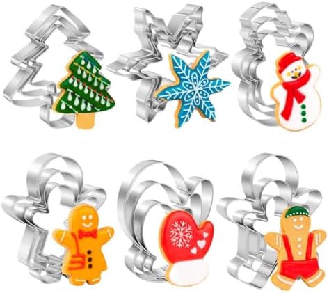 BYkooc Christmas Cookie Cutter Set,18 Piece Stainless Steel Winter Christmas Cookie Cutters Shapes for Baking - Christmas Tree,Snowflake,Snowman,Gingerbread Man,Gingerbread Girl,Mitten, Silver by BYkooc