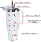 Christmas Tumbler with Handle and Straw Lid 40 oz,Cute Gifts for Women Merry Xmas Tree Skiers Skiing the Mountain Winter Holiday Festival Vacuum Insulated Leak Proof Stainless Steel Coffee Cup Mug - Image 3