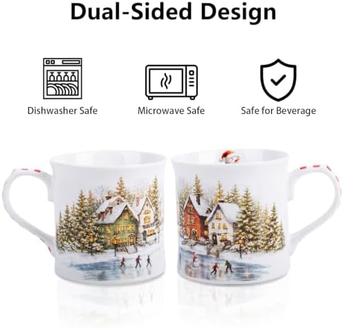 Christmas Snowy Village Coffee Mug, 12oz Ceramic Winter Mug with Vintage Town, Pine Trees, Ice Skating & Snowman, Festive Holiday Gift for Christmas, Designed in England by Harvest Green Studio - Image 5