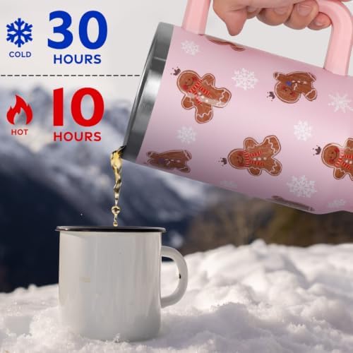 Christmas Tumbler with Handle and Straw Lid 40 oz,Cute Gifts for Women Merry Xmas Gingerbread and Snowflake Winter Holiday Festival Vacuum Insulated Leak Proof Stainless Steel Coffee Cup Mug - Image 5