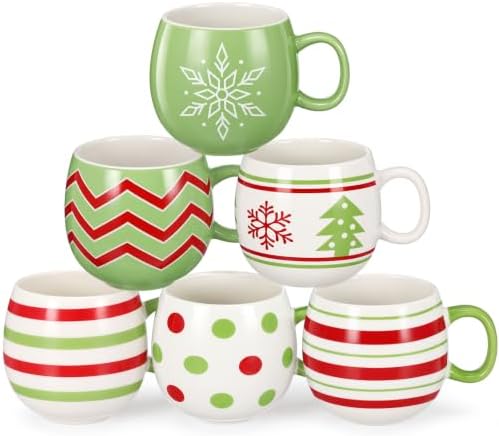 Jinei 6 Pcs Christmas Mug Set Christmas Ball Coffee Mug, Green,Red, Cute by Jinei