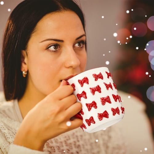 Vesici Christmas Mugs Ceramic Cute Coffee Mug with Handle,Red Bow - Image 6