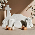 Empty Tomb Easter Scene and Cross Decoration, Ceramic Resurrection Scene Cross Jesus Tomb Decor, Christmas Decoration Jesus Nativity Scene for Religious Home Office Tabletop Christian Gifts - Image 5