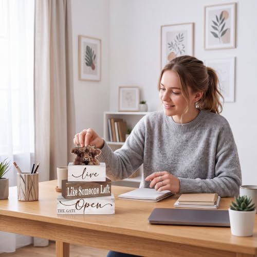 Moucuny 4 Pcs Christmas Table Sign Christmas Wooden Decorative Signage Winter Tiered Tray Decor Winter Centerpieces Farmhouse Wooden Block Set Xmas Table Sign for Home, Highland Cattle - Image 5