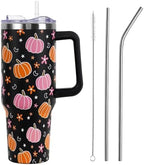 Halloween Tumbler with Lid and Straw 40oz,Pink Pumpkin Star Moon Vacuum Insulated Leak Proof Fall Tumbler,Goth Cute Spooky Gift Women Girls,Halloween Accessories Stainless Steel Coffee Cup by Unknown
