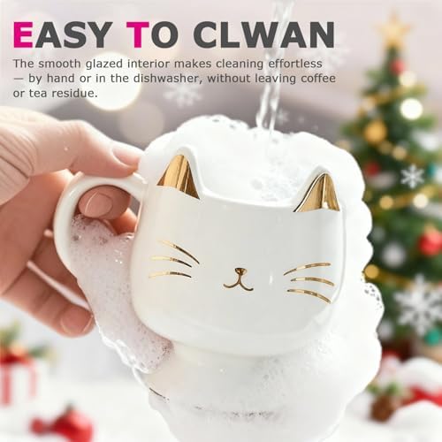 Christmas Mugs High-Footed Ceramic Cat Mug – 13.5oz Unique Coffee Cup with kitty Expression Design, Fun Gift for Women, Girls, Kids, Cat Lovers (white) - Image 5
