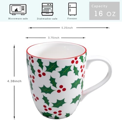 Christmas Coffee Mug,16oz Ceramic Holiday Coffee Mug Cup Set, Porcelain Mugs Set of 6, Coffee Mugs set for Coffee, Water, Milk, Tea and Hot Cocoa, Dishwasher and Microwave Safe - Image 6