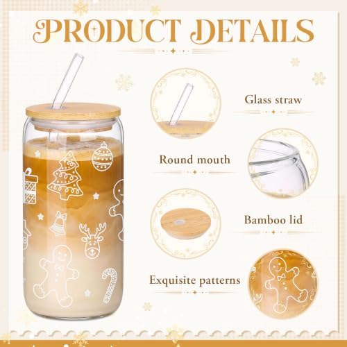 6 Sets 16 oz Christmas Glass Cups with Clear Gift Bag For - Image 4