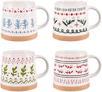 Maustic Christmas Mugs Set of 4, Christmas Coffee Mugs, Ceramic Holiday Mug for Hot Cocoa, Hot Chocolate, Coffee, Tea, Family Gifts, 14 Oz, Microwave & Dishwasher Safe by Maustic