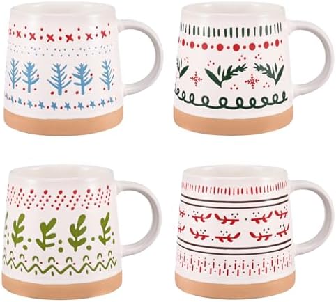 Maustic Christmas Mugs Set of 4, Christmas Coffee Mugs, Ceramic Holiday Mug for Hot Cocoa, Hot Chocolate, Coffee, Tea, Family Gifts, 14 Oz, Microwave & Dishwasher Safe by Maustic
