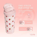 YOME 17oz Strawberry Pink Ceramic Lined Insulated Coffee Mug with Infuser for Women Gift | One-handed Pop Open Lid | Stainless Steel |Keep Drinks Cold and Hot| 100% Leak Proof - Image 5