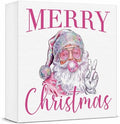 Pink Christmas Decor, Christmas Decorations Indoor, Sunglasses Claus Blowing Bubble Sign Gift for Women Friends, Rustic Wooden Box Sign for Home Office Bedroom Desk Decor 5x5 Inches by Unknown