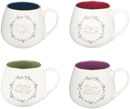 Christian Art Gifts Novelty Four Piece Ceramic Christmas Coffee Mug Set by ChristianArtGifts