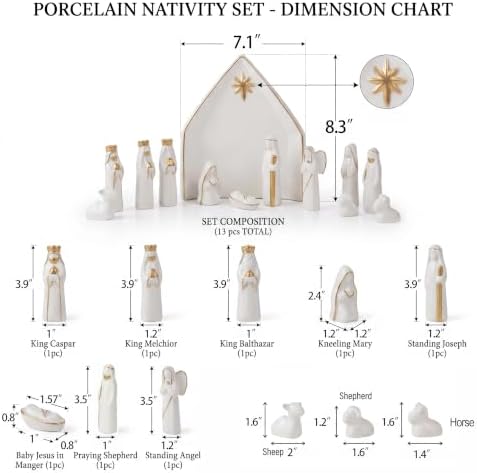Ceramic 13Pcs Nativity Scene Set with Gold Trim - Image 2