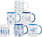 Didaey 6 Pcs Coastal Coffee Mugs, Blue Starfish Ceramic 12 oz Summer by Didaey