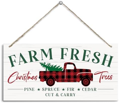 Farm Fresh Christmas Trees Wood Sign, Christmas Hanging Wood Sign, Winter Decorative Wall Signs, Rustic Winter Wooden Door Signs, Farmhouse Outdoor Wooden Xmas Decor, Xmas Wall Alt by Unknown
