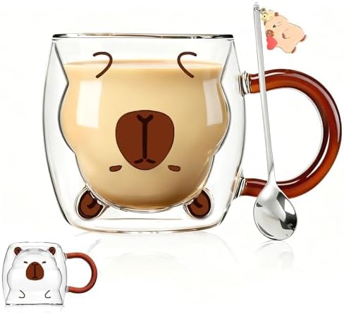 Birthday Gifts for Women Men Cute Capybara Mug Double Walled Coffee Glasses Cups Tea Cappuccino Latte Cup Funny Christmas Gifts Cute Capybara Stuff Gift for Mom Friend Coworker Her Him Home Decor by WELOCMETOBINOSTER