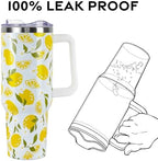 Floral Lemon Tumbler with Handle and Straw Lid 40 oz,Cute Spring Summer Gift for Women Men Friends Boho Flowers Vacuum Insulated Leak Proof Stainless Steel Coffee Cup Mug - Image 4