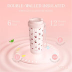 YOME 17oz Stripe Cherry Pink Ceramic Lined Insulated Coffee Mug with Infuser for Women Gift | One-handed Pop Open Lid | Stainless Steel |Keep Drinks Cold and Hot| 100% Leak Proof - Image 6