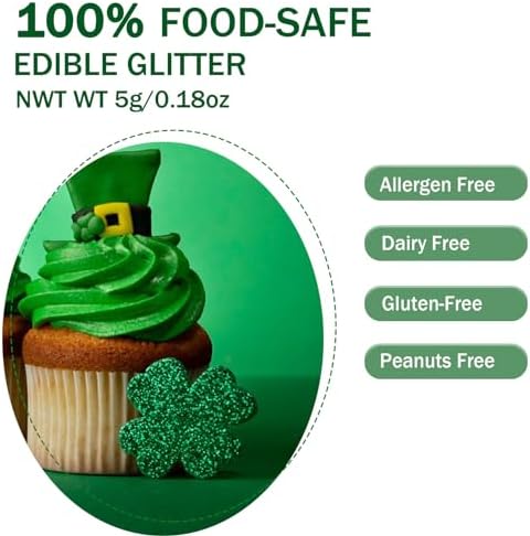 Green Edible Glitter Glimmer Powder for Cakes Drinks - Colaele 5 grams Food Grade Luster Dust Metallic Food Decorating Sprinkle Disco Brew Dust for St. Patrick Decorations Wine Beverage Dessert, Vegan - Image 5