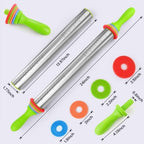 Stainless Steel Dough Roller Pins with Handle for Baking, Adjustable Rolling Pin with Thickness Rings for Cookie Decorating, Kitchen Baking Essential Tools for Fondant Cake Baker Pizza Cookie - Image 2