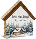 Rustic Christmas Decor, Bless This Hizzle Fo' Shizzle House Shaped Sign by Unknown