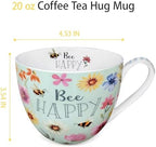 20 oz Bees & Flowers Coffee Hug Mug,“Be Happy” Designed to Spread Joy, Premium Bone China, Best Gifts for Mom Women Mothers Day, Designed in England by Harvest Green Studio - Image 3