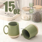 HASENSE Porcelain Coffee Mugs Set of 6, 15 Ounce Large Ceramic Coffee Cups Set with Handle for Latte, Tea, Cocoa and Hot Chocolate, Green Coffee Mugs for Men and Women, Microwave Safe - Image 2