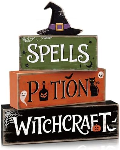 4 Pcs Hocus Pocus Decor, Vintage Halloween Decorations Indoor Table Sign by Golibra