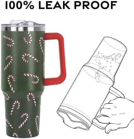 Christmas Tumbler with Handle and Straw Lid 40 oz,Cute Gifts for Women Merry Xmas Candy Cane Winter Holiday Festival Vacuum Insulated Leak Proof Stainless Steel Coffee Cup Mug - Image 4