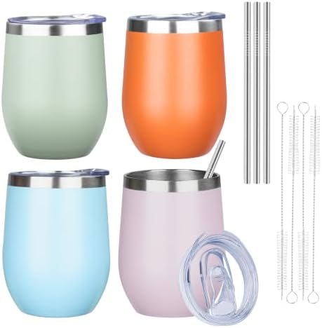 MEZMUT 12 Oz Insulated Wine Tumbler Bulk with Lid Wine Glass(Multi3,4 Pack) by MEZMUT